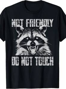 Camiseta Divertida de Mapache Diseño vintage con la frase No es amigable por favor no tocar ropa con humor de mapache top casual lavable a máquina adecuada para todas las estaciones y ocasiones temáticas playeras de hombre ropa de hombre - Negro - Ver 6
