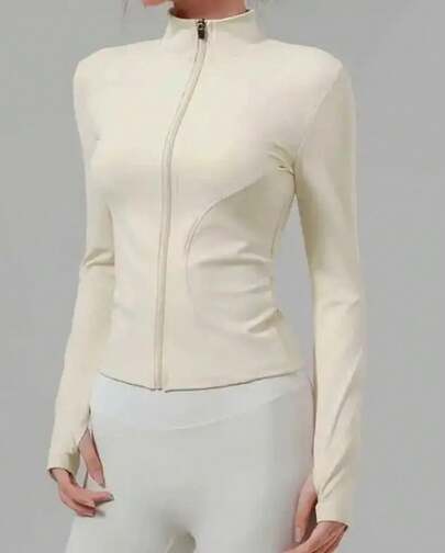 Chaqueta deportiva de forro polar ajustada para otoño e invierno, top para correr y hacer ejercicio al aire libre, chaqueta informal con cuello alto para mujer