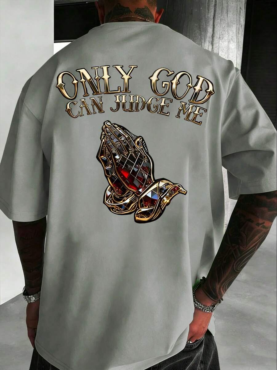 Men's Casual Versatile Faith Graphic Round Neck Short Sleeve T-Shirt, Summer - Olive Green - View 1