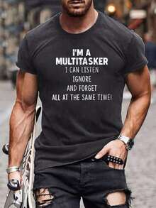 Men's Graphic T-Shirt With Slogans - Grey - View 4