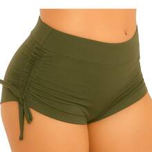 SW Women's Bikini Shorts Sunkini Shorts With Adjustable Side Ties For Beach, Pool, Knot, And Drawstring. - 橄欖綠. - 查看 3