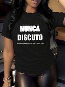 Blusas Bonito Camiseta gráfica con eslogan español de verano para mujer, uso diario casual y cómodo en color negro 100% Cotton Blusas Para Mujer Casual - Negro - Ver 6