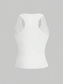 Camiseta sin mangas cuadrada Floreya para mujer, top casual de verano de ajuste ceñido sin mangas para capas, sencillo pero elegante, estilo deportivo, versátil para todas las estaciones en color blanco - Blanco - Ver 4