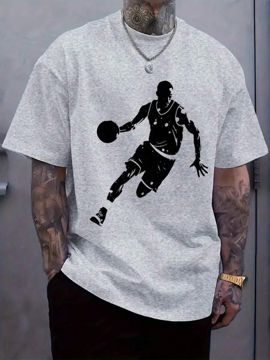 Camiseta de Baloncesto para Hombres Talla Grande 100% Algodón - Estilo  Blanco Sobredimensionado con Número 10, Manga Corta Transpirable Casual y Cómoda, Conjunto Deportivo Ideal Para Verano, Primavera, Otoño (Lavable a máquina) Ajuste Big & Tall PLUS SIZE - Gris - Ver 1