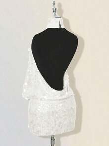 ICON High Neck Backless Mini Bodycon Dress,Club Outfits Women Sexy - Blanco - Ver 7