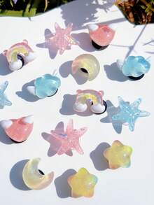 14pcs Pink Starfish, Moon, Star Shaped Hole Punch Shoe Decorations, DIY Removable Casual Accessories - Fun, Versatile Personalized Shoe Accessory, Perfect Gift For Holidays, Parties And Special Occasions - Multicolor - View 4