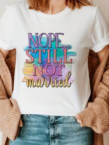 Elegante Camiseta Diaria de Cuello Redondo Sin Estampado, Top Casual de Manga Corta para Verano y Primavera, Camiseta Chic de Moda para Mujer - Blanco - Ver 7