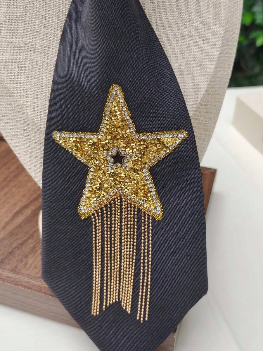 1 pezzo Cravatta di lusso con glitter, nappine e chiusura senza nodo, accessorio di alta gamma per camicie e abiti