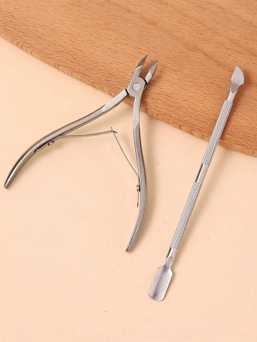 Bộ 2 món, Kẹp và đẩy biểu bì bằng thép không gỉ, Kìm cắt móng chuyên nghiệp, Dụng cụ chăm sóc móng, Kìm cắt móng lò xo kép, Bộ dụng cụ làm móng nghệ thuật, Dùng để tẩy sơn móng tay, cắt tỉa móng và biểu bì, Chất liệu thép không gỉ bền, Chống thấm nước