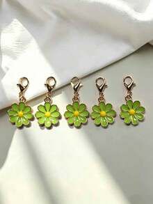 10pcs/Set Mini Daisy Flower With Lobster Clasp Keychain, Y2K Floral Bag Accessories Set, Car Decor, Backpack Pendant, Suitable For School, Cute Goth Style - Green Eight-petaled - View 7