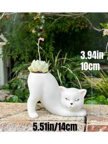 1 pieza Jarrón con forma de gato en degradado rosa, jarrón decorativo para flores adecuado para balcón, terraza, decoración de jardín - Gato rosa de pie - Ver 4