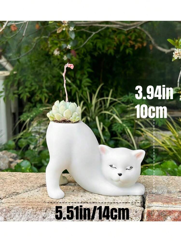 1 pieza Maceta de plástico con forma de cola de gato de dibujos animados, adecuada para uso en balcón - Maceta de flores única y minimalista - maceta - Añade 4