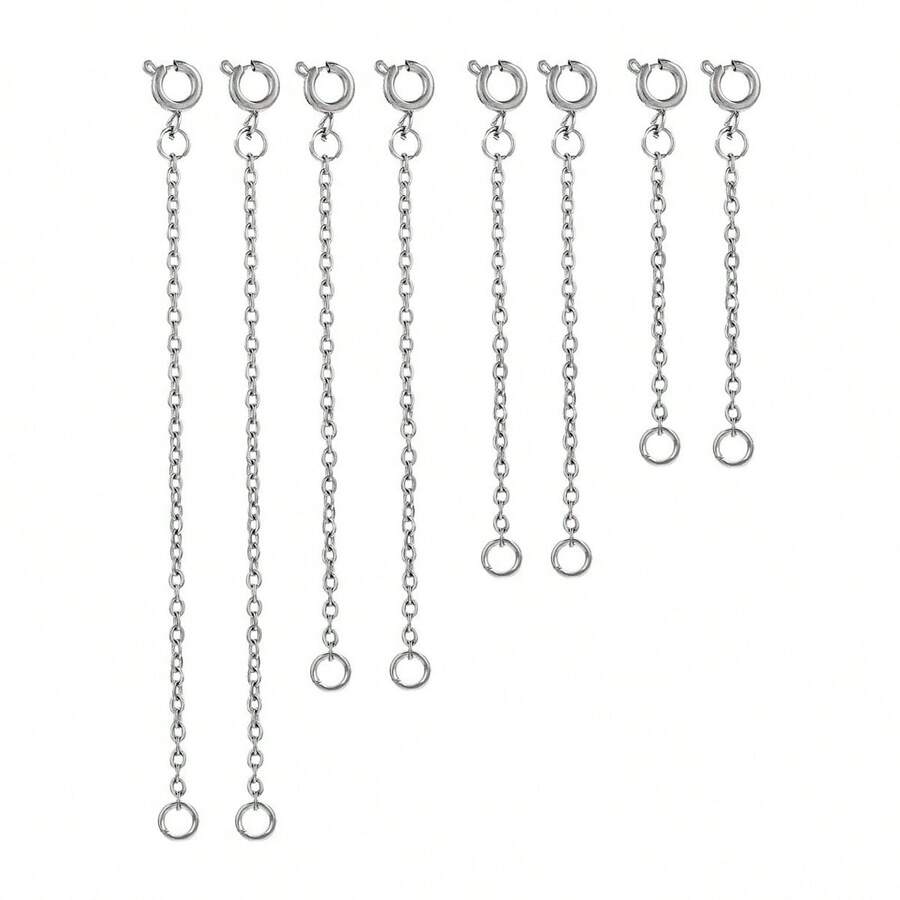 5pcs Silver Tone Spring Clasp Extender Chain (5-15cm), Adjustable For Women Necklace, Bracelet, Anklet And DIY Jewelry Making - Silver - View 1