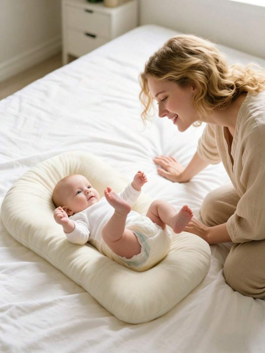 Bantal Kursi Goyang Portabel untuk Bayi Baru Lahir, Cocok untuk Bayi Usia 0-12 Bulan, Dapat Digunakan sebagai Kursi Lantai Bayi dan Alas Kursi Goyang di Rumah/Perjalanan (Krem/Warna-warni)