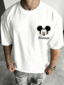Disney Mickey Mouse Glasses Print Loose-Fitting T-Shirt For Men And Women, Simple And Casual Round Neck Short-Sleeved White Top. - trắng - Xem 1