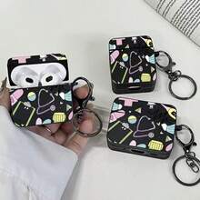 醫療主題創意 Apple 保護殼，彩色幾何聽診器圖案矽膠軟殼附金屬鑰匙圈，相容於 Apple 1/2/3/4 代 - 彩色 - 查看 4