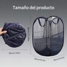 2 Piezas Cesto Ropa Sucia de Malla Plegable Cesta de Lavandería Portátil Fácil Cestas de Almacenamiento para Ropa con Bolsillo Lateral y Asas habitación de los niños Viaje Baño - Azul marino - Ver 6