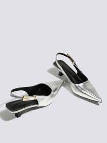 Giày cao gót mũi nhọn màu bạc thời trang dành cho nữ, giày cao gót dự tiệc, giày cưới, giày Mary Jane, giày công sở, sandal cao gót mũi nhọn hở gót có khóa cài, giày bít mũi cao gót. - Bạc - Xem 4