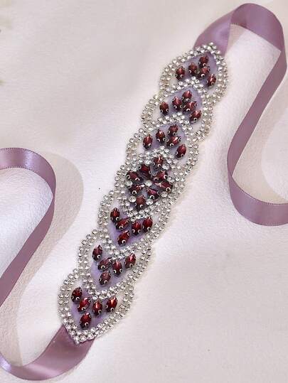 1 pieza Cinturón nupcial con rhinestones de la serie púrpura, faja de cintura con piedras preciosas brillantes, decoración de cintura para vestido de novia/fiesta, regalo para novias