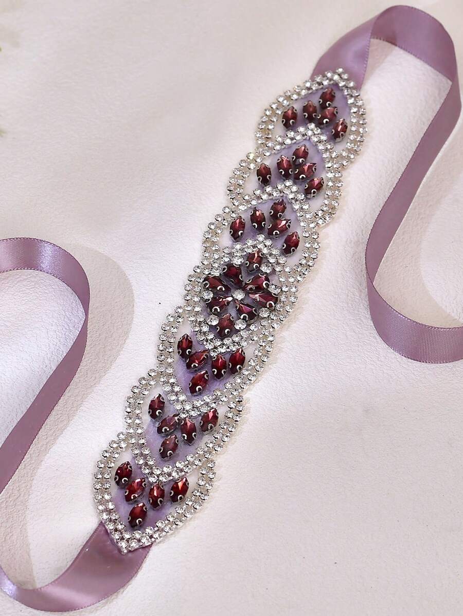1件紫色系列水钻新娘腰带，闪亮宝石腰带，婚礼/晚礼服腰部装饰，新娘礼物，节日，生日礼物 - 復古紫色 - 查看 1