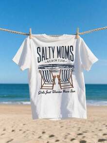 Camiseta de verano con estampado de "Salty Moms Beach Club" - Blanco 4 - Ver 4