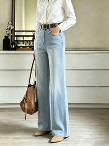 Casual Versatile Washed Straight-Leg Jeans Spring - Medium Wash - View 6