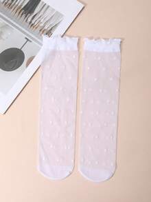 1 đôi tất dài đến bắp chân họa tiết chấm bi cho bé gái, tất lụa nhẹ thoáng khí, tất đa năng dễ phối đồ hàng ngày, thích hợp cho mùa xuân/hè. - trắng - Xem 12