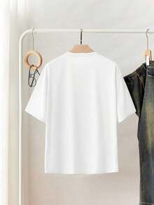 Camiseta de manga corta con cuello redondo y estampado de letras de Nueva York para mujer, top casual de verano, diseño elegante y cómodo para uso diario, 100% algodón. - Blanco - Ver 3