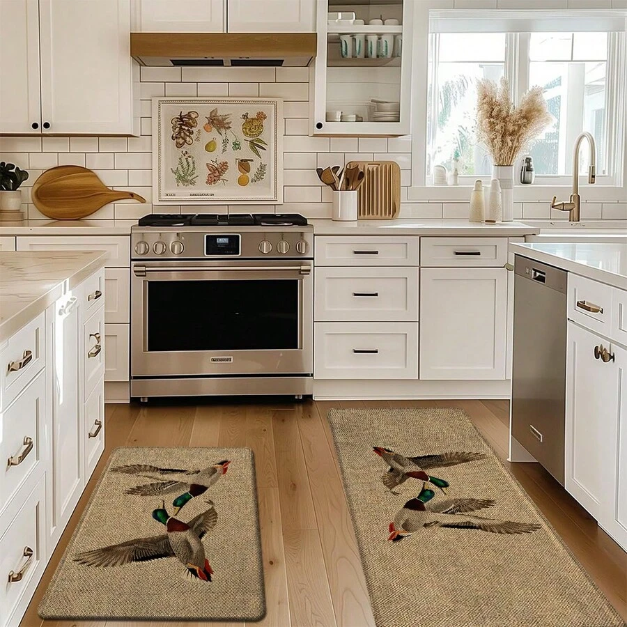 1pc Bird Pattern Printed Linen Kitchen Rug, Bathroom Mat, Doormat, 3D Printed Rectangle Carpet For Living Room, Bedroom, Hallway, Bathroom, Laundry Room - Polyester Rug For Indoor And Outdoor Home Decor - Multicolor - View 1