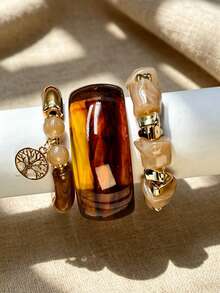 3pcs Set Vintage Resin Patchwork Bracelet, Luxury Gold Tree Of Life Pendant Necklace, Minimalist Jewelry For Women - Bohemia - View 16
