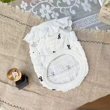 Áo khoác cho thú cưng ren xếp ly dễ thương, áo vest dệt kim màu đen thanh lịch với nơ và vòng chữ D, phù hợp cho chó và mèo cỡ nhỏ và trung bình. - trắng - Xem 7