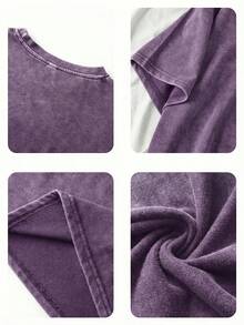 Camiseta retro de estilo universal 100% unisex, divertida camiseta retro con diseño de flor de mayo para cumpleaños, camiseta retro holgada y lavada con diseño de flor de lirio de los valles - Morado - Ver 3