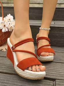 Women's Fashion Round Toe Summer Open Toe Slip-On Comfortable Wedge Thick Bottom Sandals, Multi-Color, Plus Size - Orange - View 4