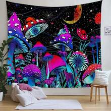 1pc Gradient Mushroom Tapestry Starry Sky Wall Hanging Moon And Butterfly Design Colorful Mystical Wall Decor For Bedroom Living Room Hippie Boho Black Background Tapestry - K - View 8