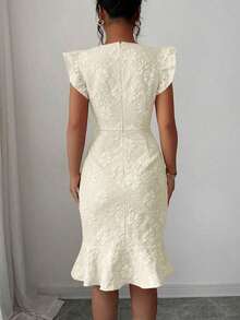 Vestido elegante de jacquard para ir al trabajo, verano - Albaricoque - Ver 2