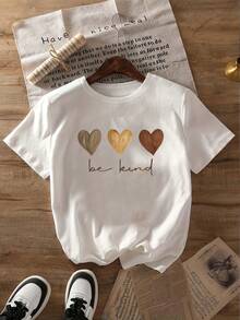 [Casual Tee]Women's Plus Size SummerCasualT-Shirt-"Love"Letter Print, Relaxed Crew Neck, Short Sleeve-Women'sTee,Plus SizeSummerApparel White - White - View 2