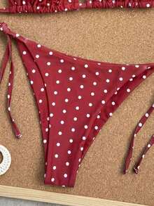 Swim Mod Conjunto de bikini de triángulo con copa sólida para mujer, traje de baño sexy de dos piezas con lazos - Rojo - Ver 5