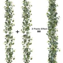 1pc 5.7ft Artificial Mixed Eucalyptus Leaf Garland, Suitable For Farmhouse, Dining Table Center, Fireplace Mantel, Wedding Arch Backdrop, Tabletop Decor - Green - View 6