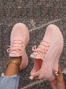2025 New Style Women's Casual Sports Shoes Solid Color Lace-Up Slip-On Wear-Resistant Eva Insole Women's Tennis Shoes Indoor Exercise Outdoor Hiking Autumn And Winter Women's Shoes - Pink - View 5