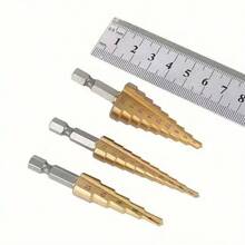 3pcs Durable Titanium Coated High Speed Steel Step Drill Bit Set - Assorted Sizes 4-32mm, Suitable For Drilling Wood And Metal, Clear Markings - B - View 9