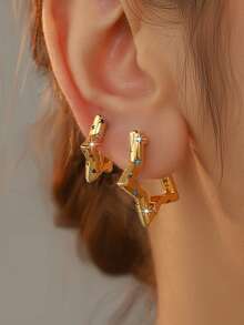 1 Pair 18K Gold/Silver Plated Rainbow Star Earrings, Featuring Multicolor Micro Zirconia Stone Design, Five-Pointed Star Earring Style, Suitable As Gifts For Mother's Day, Birthday And Other Occasions For Women, Girls, Mothers, Daughters, Friends And Loved Ones. This Series Is Designed With Rainbow Crystal And Starlight Elements, Showcasing Romance And Brilliance. - Multicolor - View 2
