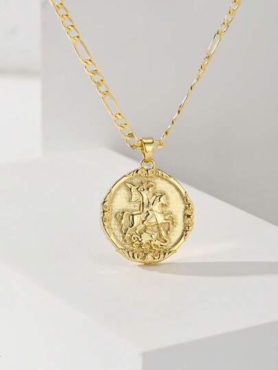 1PC Catholic Retro Style Necklace, Made Of 14k Gold Plated Copper Material, The Evil Eye Main Pendant Is Inlaid With Transparent , The Sparkles To Enhance Delicacy, Which Not Only Retains The Protection Meaning In Catholic Faith, But Also Has Retro Fashion Sense, Suitable For Daily Wear By Men And Women, Suitable For Commuting, Church, Casual Outings And Other Scenarios, Matching Formal Or Casual Wear To Show Texture.