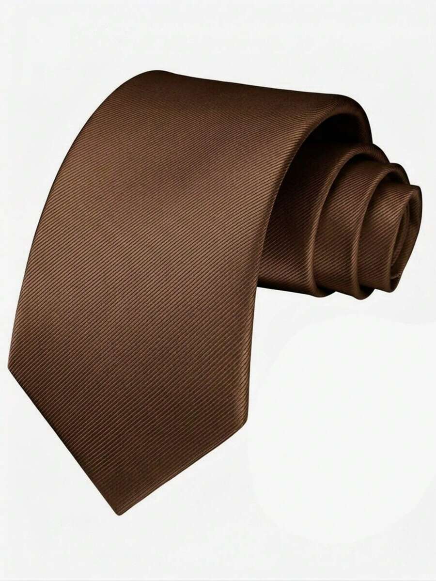 1pc Men's Brown Thin Stripe Zipper Tie, Lightweight And Suitable For School, Work, Daily And Holiday Occasions,Festival,Fathers Day Gift - Brown - View 1