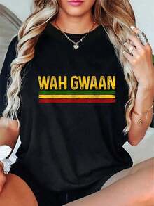 Camiseta Divertida de Música Reggae 'Wah Gwaan Jamaican Pride', Cuello Redondo, Manga Corta, Camiseta Gráfica para Hombre y Mujer - Negro - Ver 1