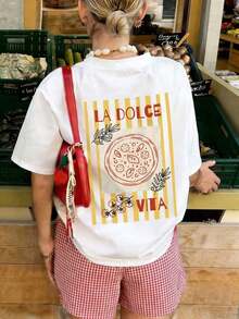 Camiseta de Manga Corta con Cuello Redondo, Estampado de Letras, Estilo Casual y Simple, de Alta Calidad, Nueva Colección de Verano, Versátil para Uso Diario, para Mujer, Nueva Llegada 2026 - 100% Algodón Transpirable, Ropa Deportiva Estilo Y2K, cuello redondo, 100% algodón, tejido suave, manga corta. - Blanco - Ver 2