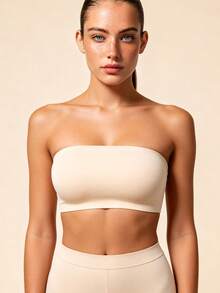 Lilivine Women's Seamless Backless Spaghetti Strap Bra, Wireless & Unpadded, Comfortable Elastic Breathable Camisole Bra, Perfect For Wearing With Strapless Dresses - Apricot - View 3