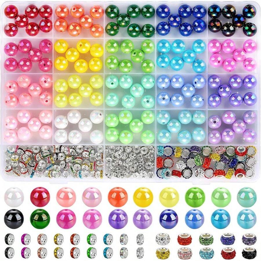 290pcs Beads For Pens, 14mm Focal Beads Pen Making Kit For Keychains Beadable Pens, Rainbow Chunky Bubblegum Acrylic Beads With Rhinestone Rondelle Spacer Bead For DIY Craft Supplies - #2 14mm + #2 Hạt acrylic - Xem 1