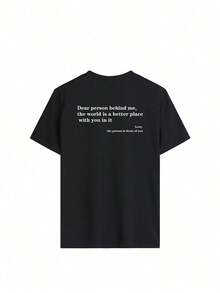 Camiseta Casual de Manga Corta con Cuello Redondo y Estampado de Lema para Mujer, Ideal para Primavera y Verano, Moderna y Versátil para Uso Diario. Conjuntos de Vacaciones para Mujer, Camisetas con Estampados, Top Blanco, Top Negro, Top Rosa - Estilo Vintage Urbano, Unisex, Camiseta de Algodón Holgada de Manga Corta con Cuello Redondo - Negro - Ver 3