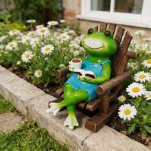 Resin Rocking Chair Frog Reading Figurine, Outdoor Garden Pond Decor, Cute Desktop Micro Landscape Ornament - A - View 9
