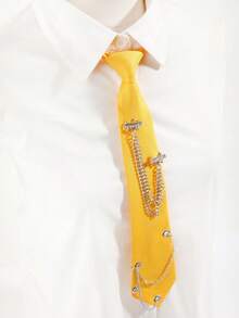 1pc Unisex Bright Yellow Star Rhinestone Chain Tie, Suitable For Sweet & Cool JK Uniform Outfit - Bright Yellow - View 1